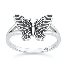 Load image into Gallery viewer, Sterling Silver Oxidized And Polished 13mm Butterfly Ring