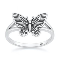 Sterling Silver Oxidized And Polished 13mm Butterfly Ring