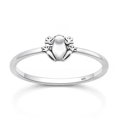 Sterling Silver Oxidized And Polished Frog Ring