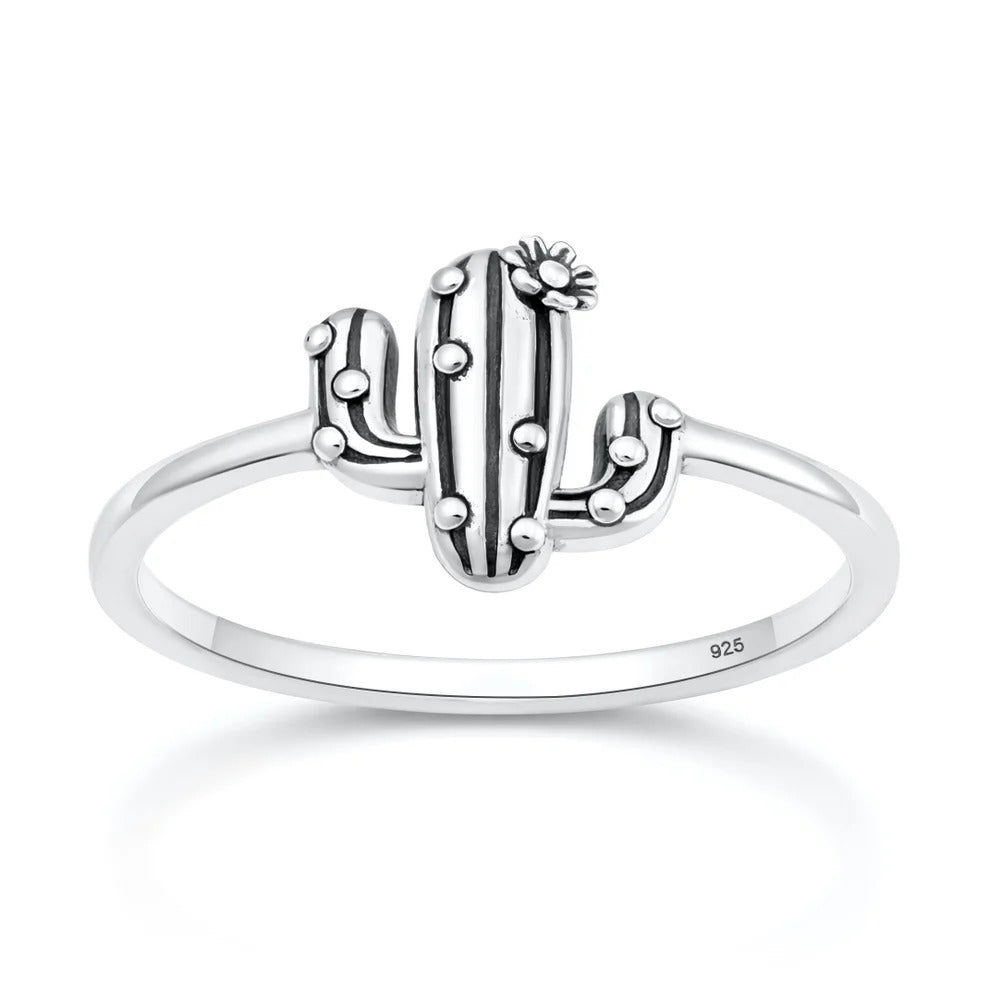 Sterling Silver Oxidized And Polished Cactus Ring