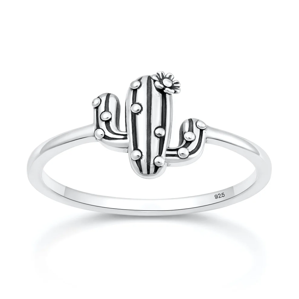 Sterling Silver Oxidized And Polished Cactus Ring