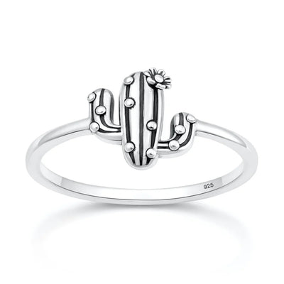 Sterling Silver Oxidized And Polished Cactus Ring