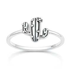 Sterling Silver Oxidized And Polished Cactus Ring