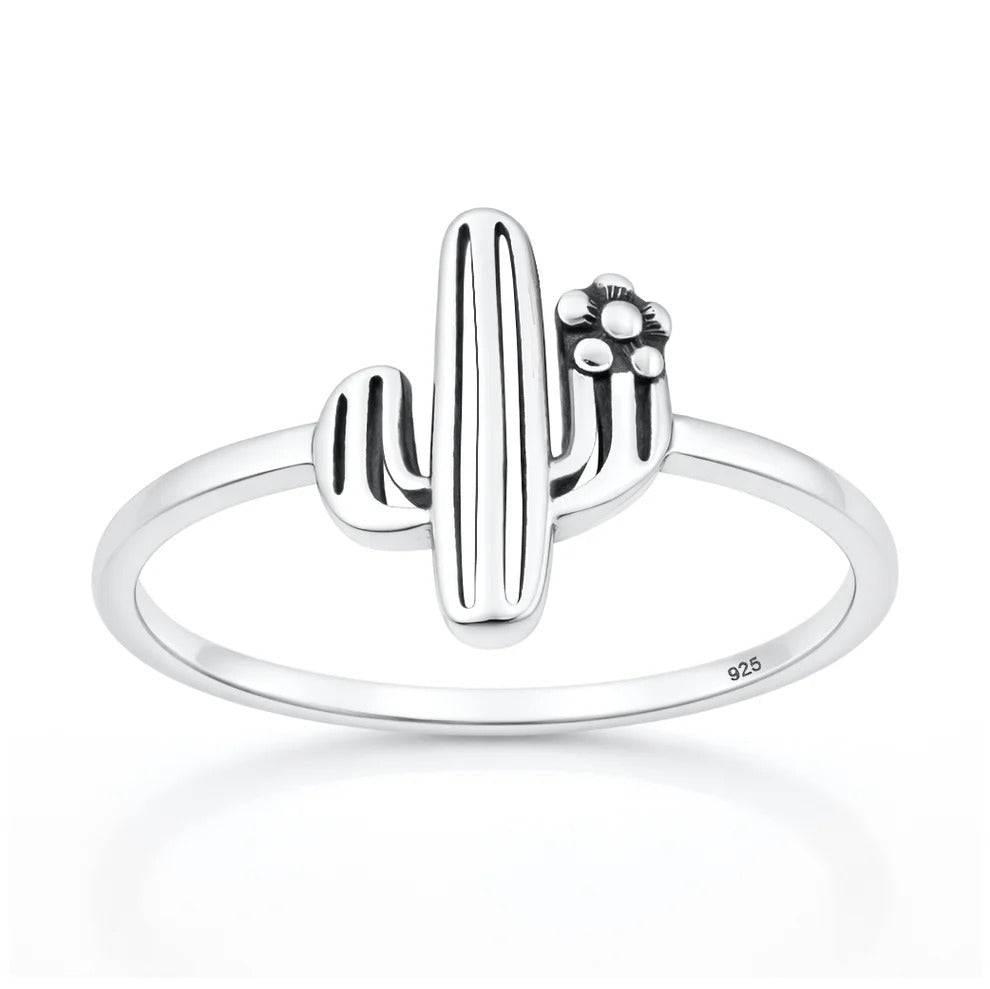 Sterling Silver Oxidized And Polished Cactus Ring