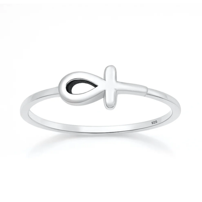 Sterling Silver Oxidized And Polished Ankh Ring