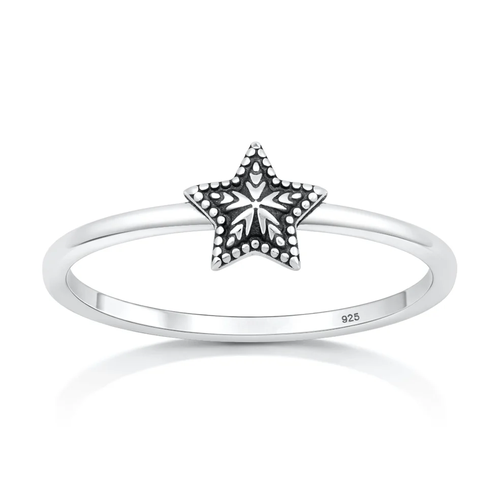 Sterling Silver Oxidized And Polished Star Ring