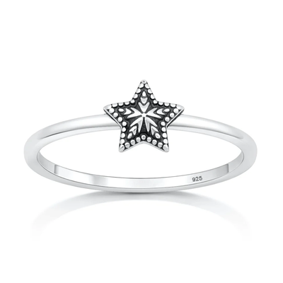 Sterling Silver Oxidized And Polished Star Ring