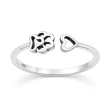 Sterling Silver Oxidized And Polished Paw Print And Heart Ring