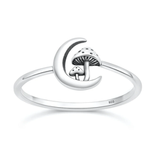 Load image into Gallery viewer, Sterling Silver Oxidized And Polished Moon And Mushrooms Ring