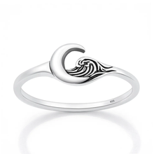 Load image into Gallery viewer, Sterling Silver Oxidized And Polished Moon And Waves Ring