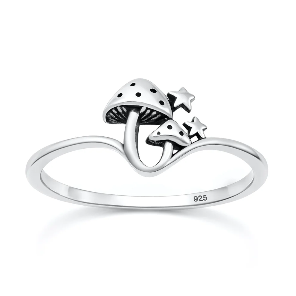Sterling Silver Oxidized And Polished Mushroom And Star Ring