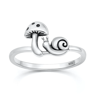 Sterling Silver Oxidized And Polished Mushroom And Snail Ring