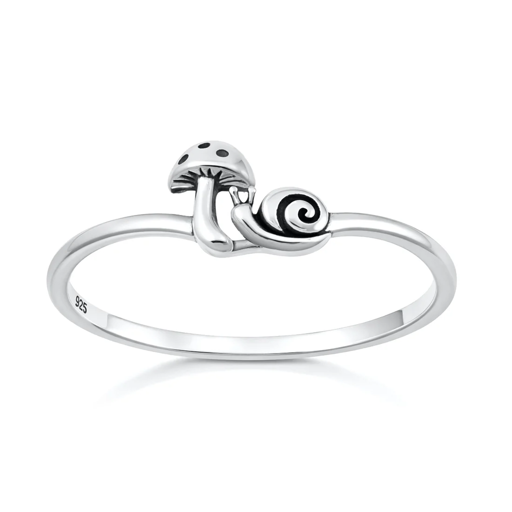 Sterling Silver Oxidized And Polished Snail And Mushroom Ring