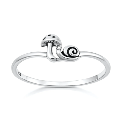 Sterling Silver Oxidized And Polished Snail And Mushroom Ring