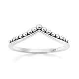 Sterling Silver Oxidized And Polished Beaded V Shape Ring