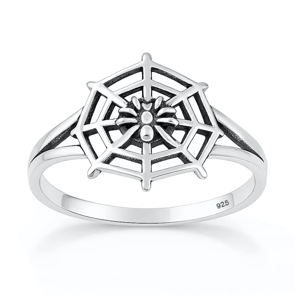 Sterling Silver Oxidized And Polished Spider Web Ring