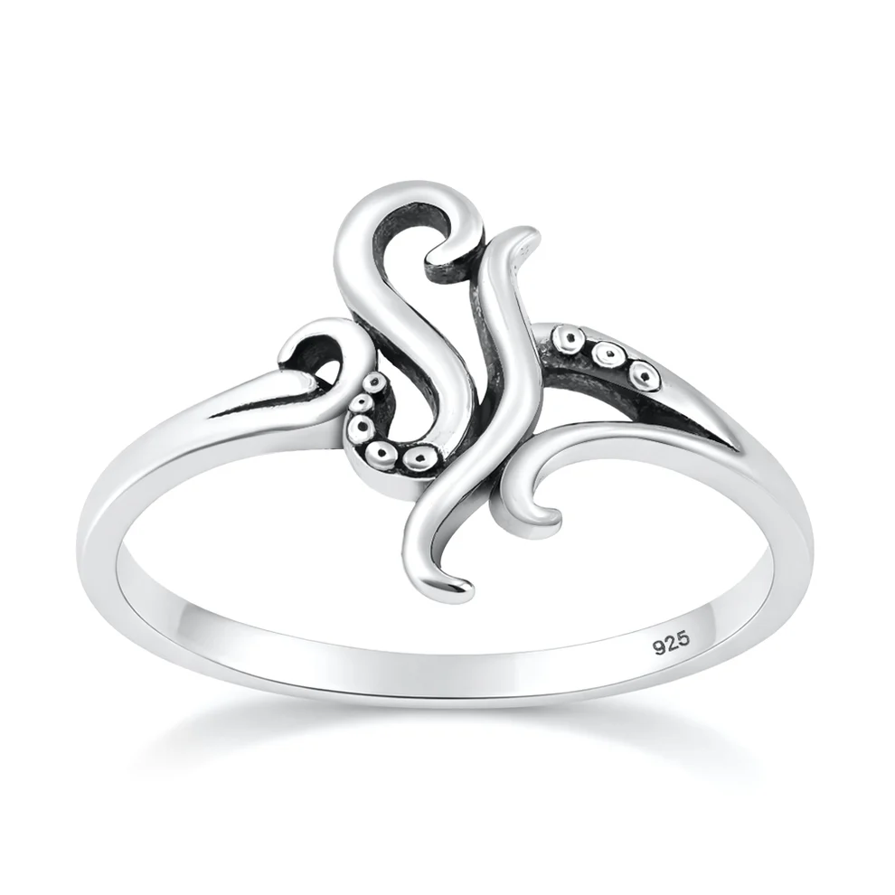 Sterling Silver Oxidized And Polished Tentacles Ring