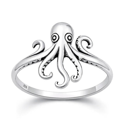 Sterling Silver Oxidized And Polished Octopus Ring