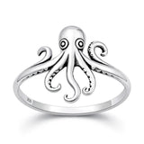 Sterling Silver Oxidized And Polished Octopus Ring