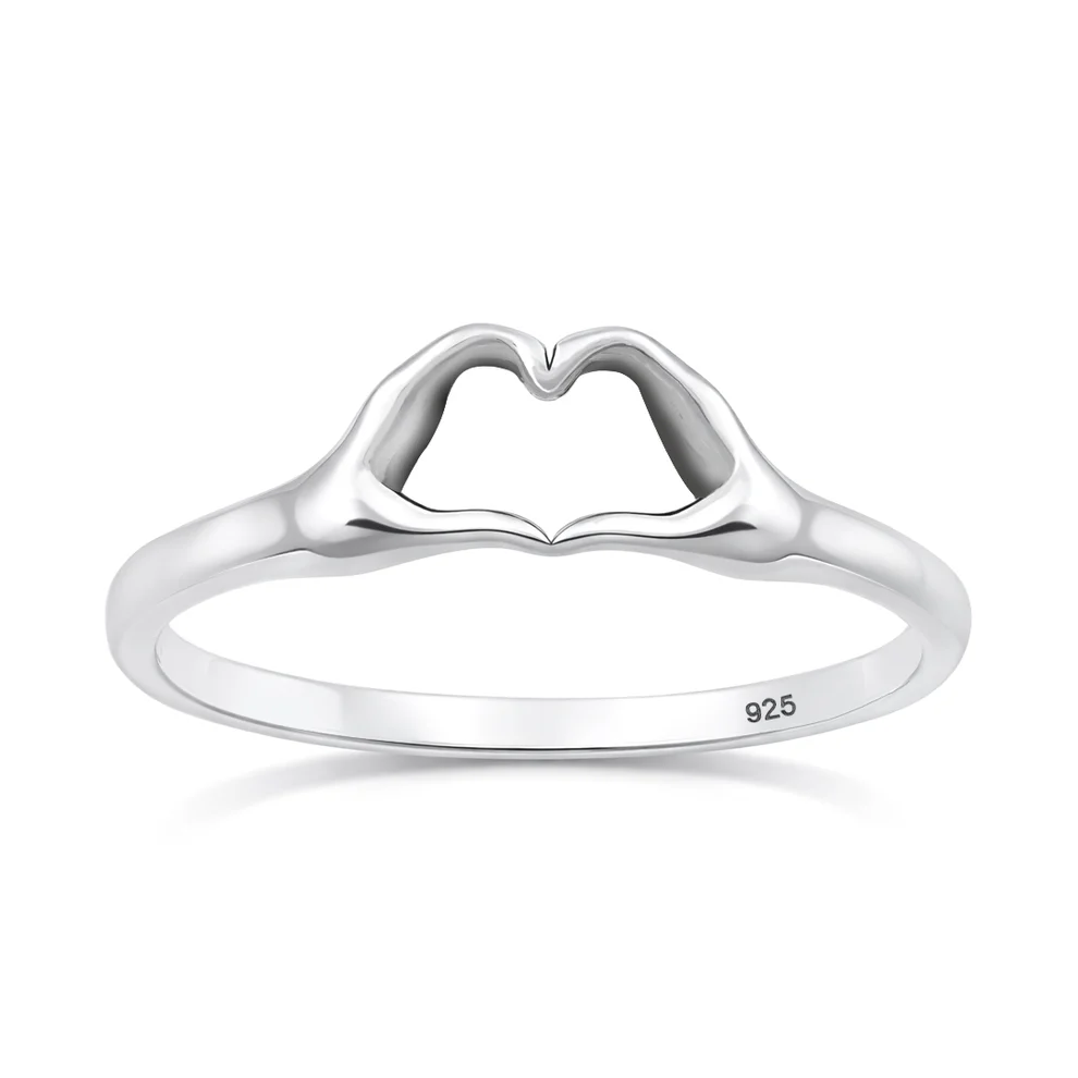Sterling Silver Oxidized And Polished Heart Hands Ring