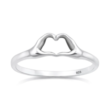 Load image into Gallery viewer, Sterling Silver Oxidized And Polished Heart Hands Ring
