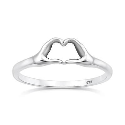 Sterling Silver Oxidized And Polished Heart Hands Ring