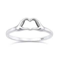 Sterling Silver Oxidized And Polished Heart Hands Ring