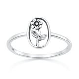 Sterling Silver Oxidized And Polished Flower Ring