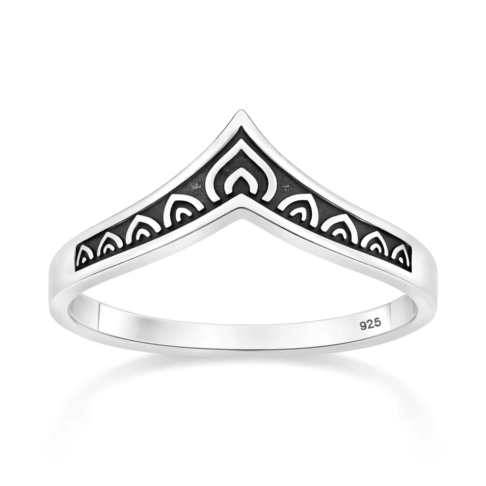 Sterling Silver Oxidized And Polished Chevron Ring