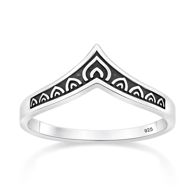 Sterling Silver Oxidized And Polished Chevron Ring