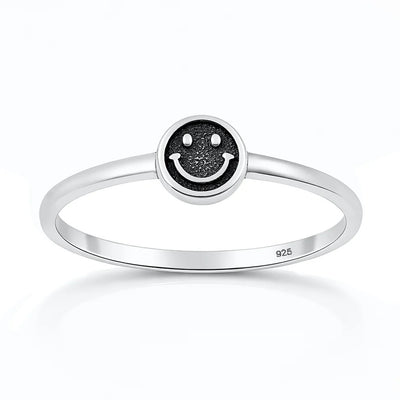 Sterling Silver Oxidized And Polished 5.8mm Happy Face Ring