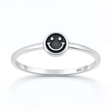 Sterling Silver Oxidized And Polished 5.8mm Happy Face Ring