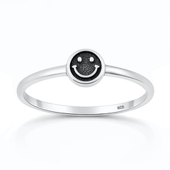 Sterling Silver Oxidized And Polished Happy Face Ring