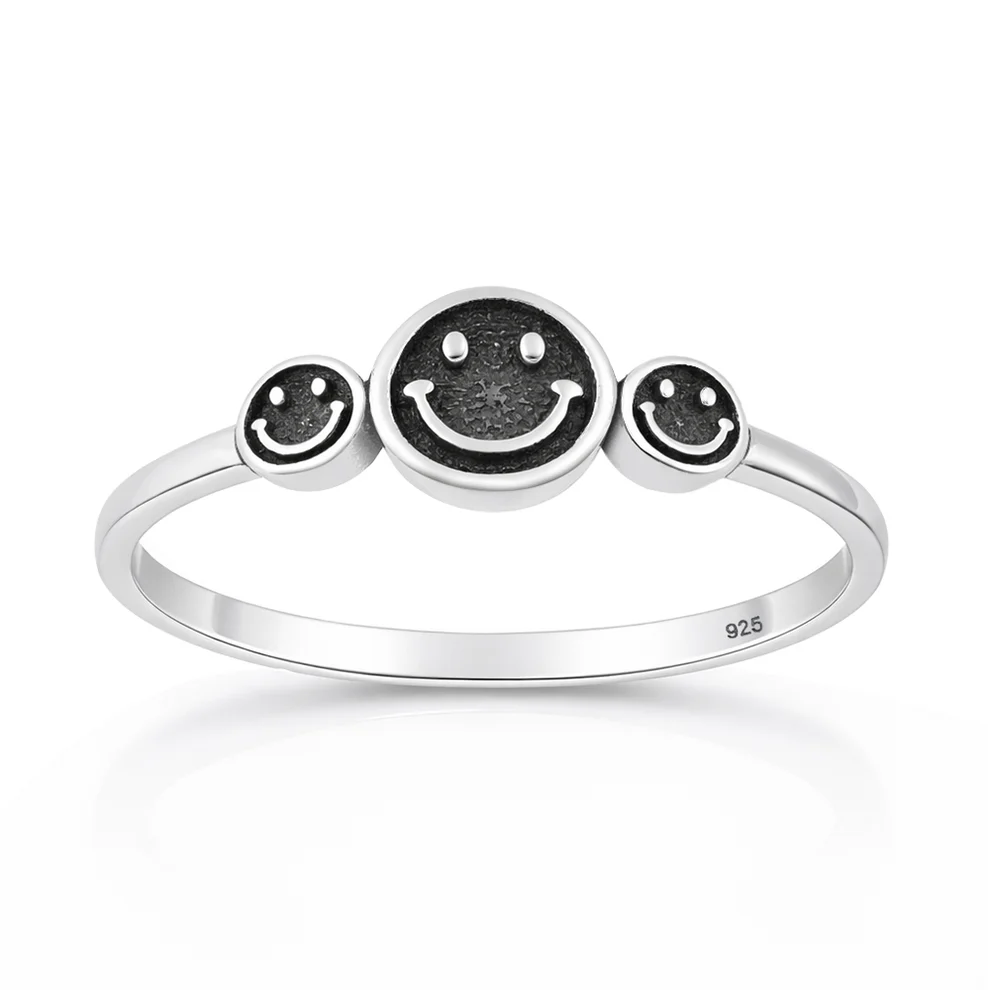 Sterling Silver Oxidized And Polished Happy Faces Ring