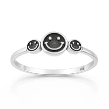 Load image into Gallery viewer, Sterling Silver Oxidized And Polished 6.6mm Happy Face Ring