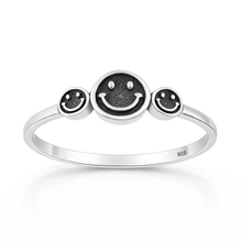 Load image into Gallery viewer, Sterling Silver Oxidized And Polished Happy Faces Ring