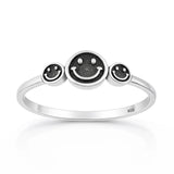 Sterling Silver Oxidized And Polished 6.6mm Happy Face Ring
