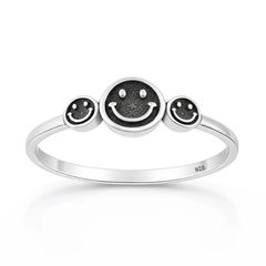 Sterling Silver Oxidized And Polished Happy Faces Ring
