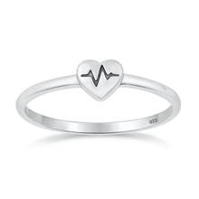 Load image into Gallery viewer, Sterling Silver Oxidized And Polished Heart EKG Ring