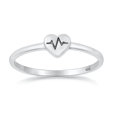 Sterling Silver Oxidized And Polished Heart EKG Ring