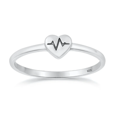 Sterling Silver Oxidized And Polished Heart EKG Ring