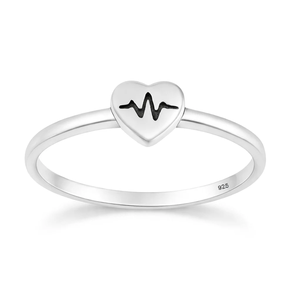 Sterling Silver Oxidized And Polished EKG Heartbeat Ring