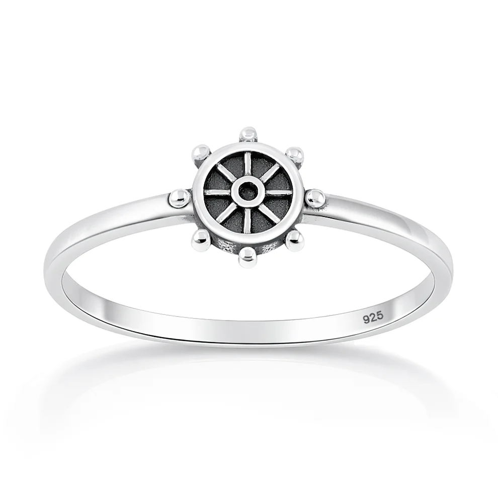 Sterling Silver Oxidized And Polished Ship Helm Ring