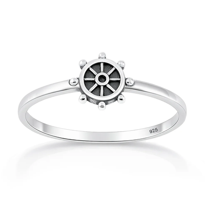 Sterling Silver Oxidized And Polished Ship Helm Ring