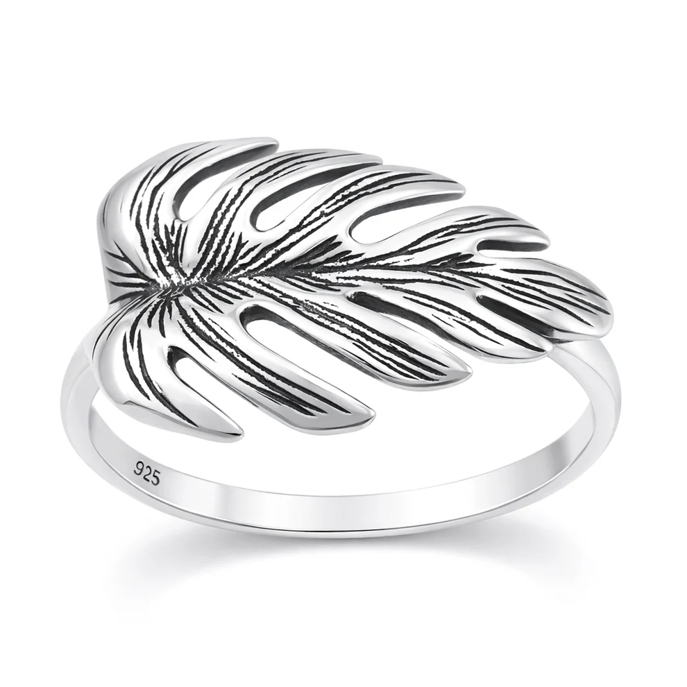 Sterling Silver Oxidized And Polished Plant Ring