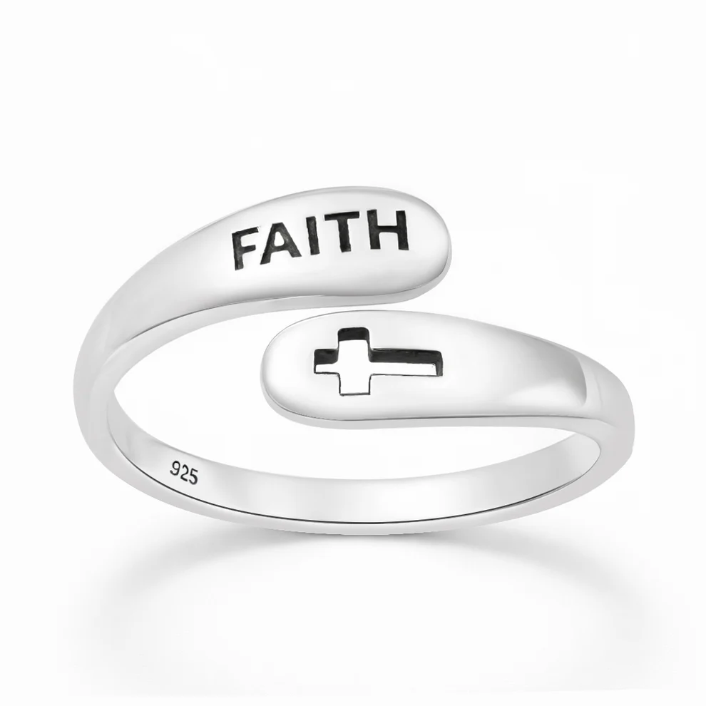 Sterling Silver Oxidized And Polished Faith And Cross Ring