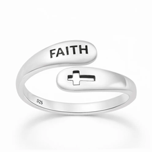 Load image into Gallery viewer, Sterling Silver Oxidized And Polished Faith And Cross Ring