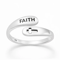 Sterling Silver Oxidized And Polished Faith And Cross Ring