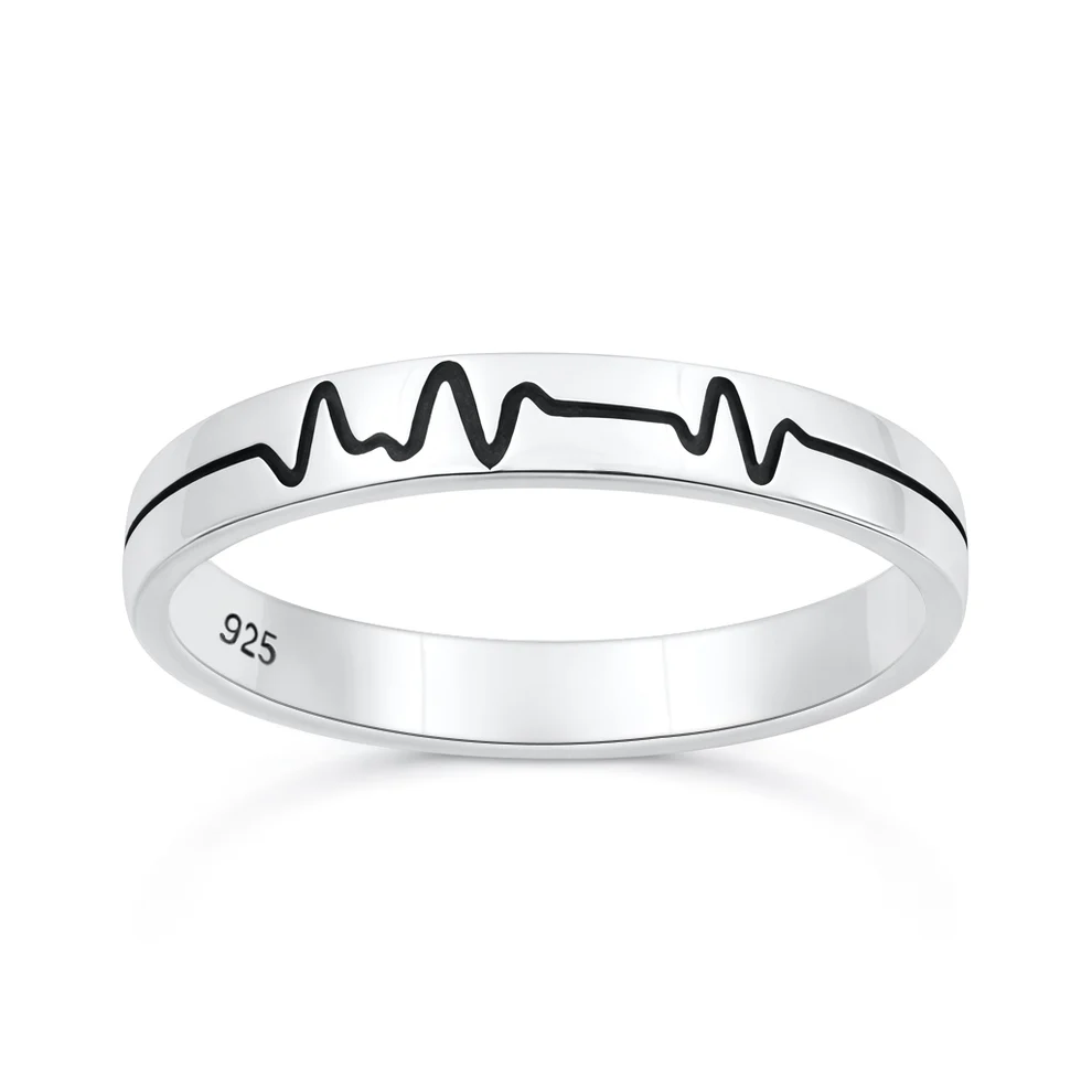 Sterling Silver Oxidized And Polished Heartbeat EKG Ring