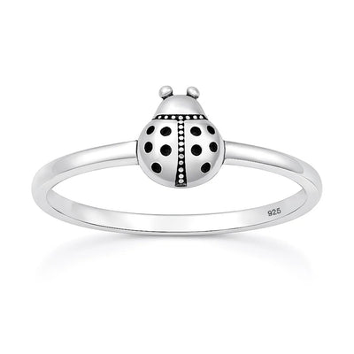 Sterling Silver Oxidized And Polished 7.5mm Ladybug Ring